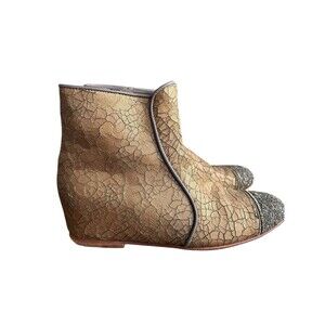 Meher Kakalia Ankle Boots Womens Bronce Flat Wedge (inside Beaded Embroidery SZ8